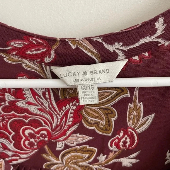 lucky brand boho peplum floral peasant print red blouse 1X - Picture 3 of 6
